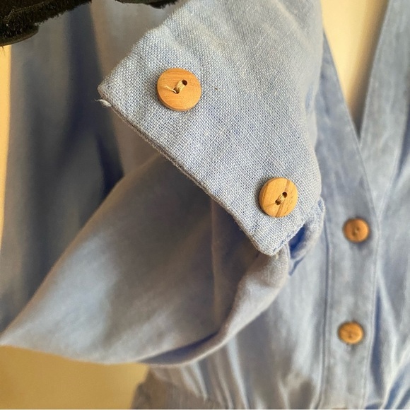 Zara Linen Blend Long Sleeve Blue Mini Dress - Picture 4 of 7